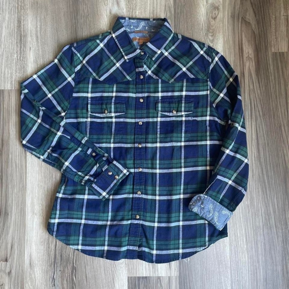 Jach's Girlfriend Blue & Green Pearl Button Up Flannel‎ with Paisley Size Medium